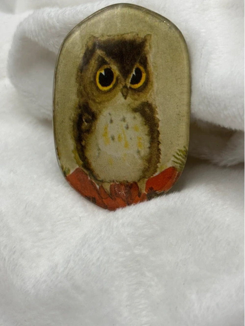 Vintage Eyeglass Lens Art Owl Brooch